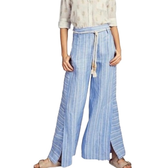 Anthropologie Ettwa Size 10 Belia Linen Wide Leg Palazzo Trousers Casual Pants